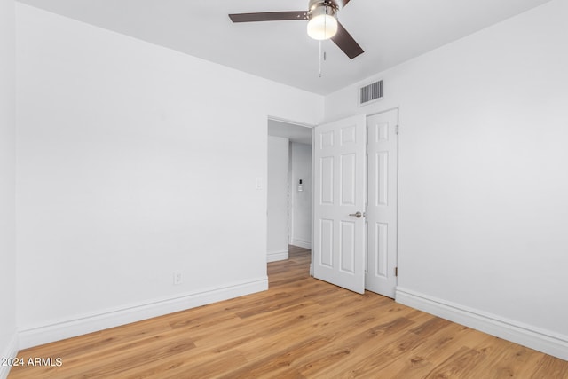 interior space featuring ceiling fan and light wood-type flooring