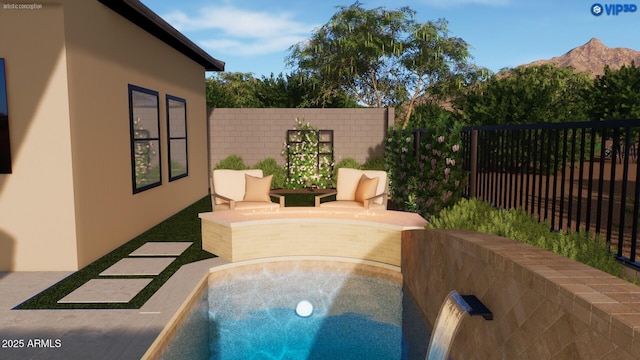 12326 E Black Rock Rd, Scottsdale, AZ 85255 - view of swimming pool featuring a mountain view, a jacuzzi, and a fenced backyard