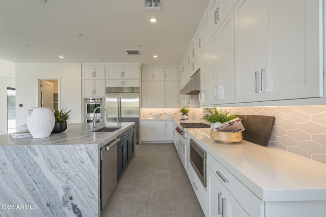 12326 E Black Rock Rd, Scottsdale, AZ 85255 - kitchen with visible vents, white cabinetry, built in appliances, and under cabinet range hood