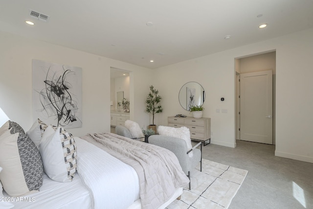 12326 E Black Rock Rd, Scottsdale, AZ 85255 - bedroom featuring light carpet, baseboards, visible vents, and recessed lighting