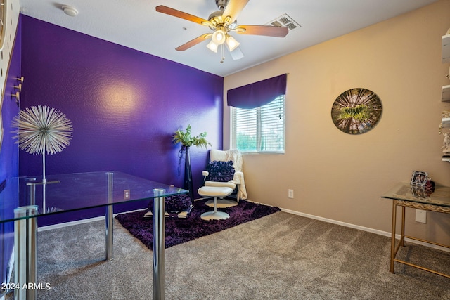 office featuring carpet flooring and ceiling fan