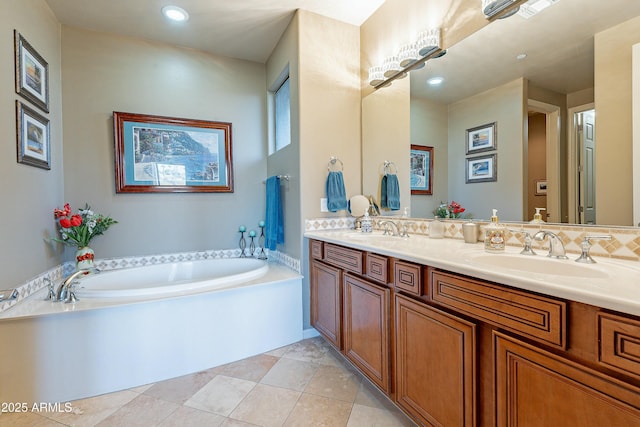 16336 E Ridgeline Dr, Fountain Hills, AZ 85268 - bathroom with double vanity, a garden tub, tile patterned floors, and a sink
