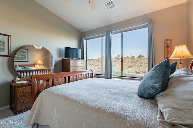16336 E Ridgeline Dr, Fountain Hills, AZ 85268 - bedroom with vaulted ceiling, visible vents, carpet flooring, and multiple windows