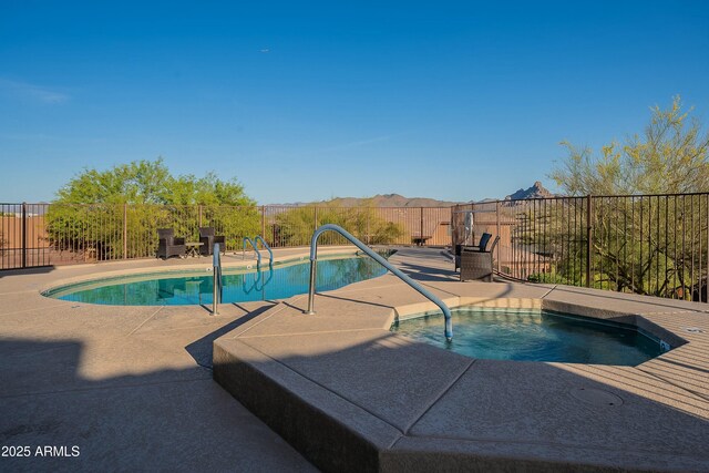 16336 E Ridgeline Dr, Fountain Hills, AZ 85268 - view of swimming pool featuring fence, a patio, a fenced in pool, and an in ground hot tub
