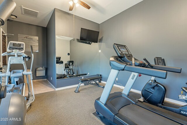 16336 E Ridgeline Dr, Fountain Hills, AZ 85268 - workout area featuring baseboards, a ceiling fan, and visible vents