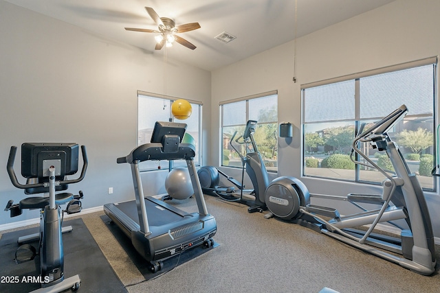 16336 E Ridgeline Dr, Fountain Hills, AZ 85268 - workout room with baseboards, a ceiling fan, and visible vents