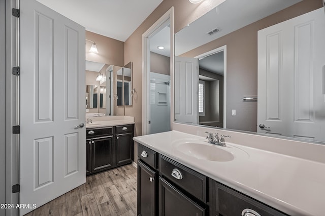 bathroom featuring hardwood / wood-style floors and vanity