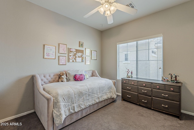1482 S Banning St, Gilbert, AZ 85296 - bedroom with carpet flooring, baseboards, and a ceiling fan