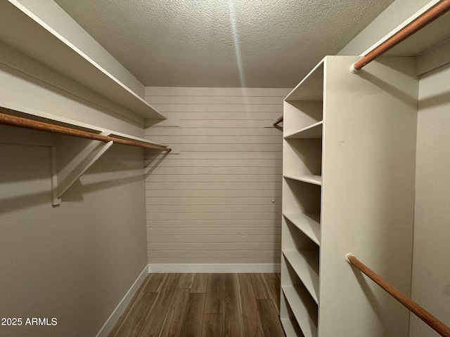 spacious closet with dark wood finished floors