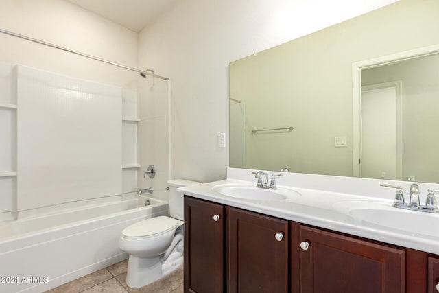 full bathroom with vanity, tile patterned floors, toilet, and shower / bath combination