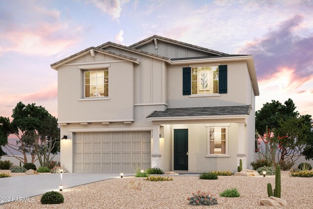 front facade with a garage