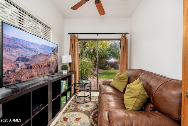 living room featuring ceiling fan