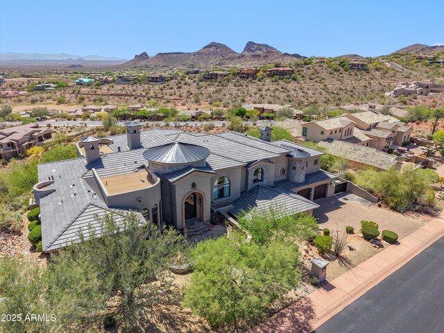 aerial view featuring a residential view and a mountain view