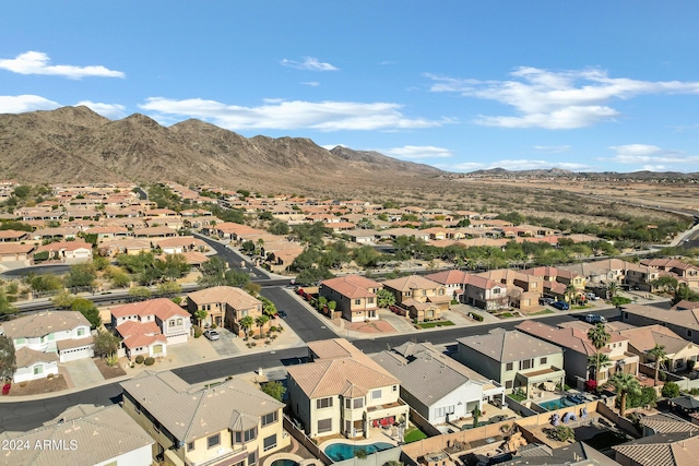 drone / aerial view featuring a mountain view