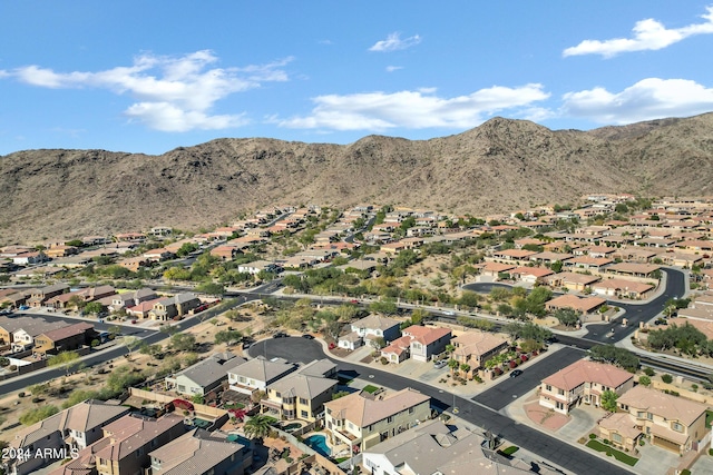 drone / aerial view featuring a mountain view