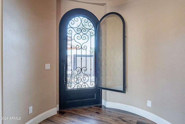 foyer entrance featuring dark hardwood / wood-style floors