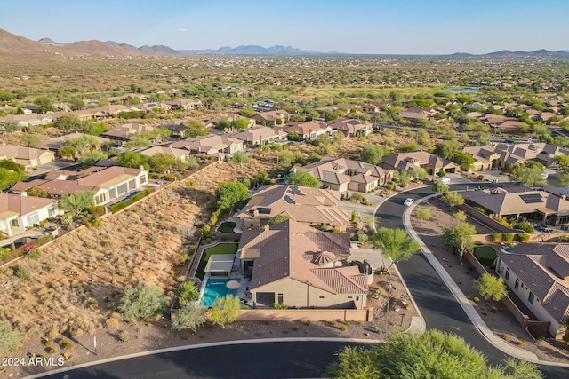 drone / aerial view featuring a mountain view