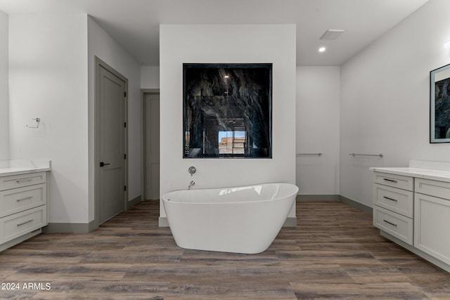 bathroom with vanity and hardwood / wood-style floors