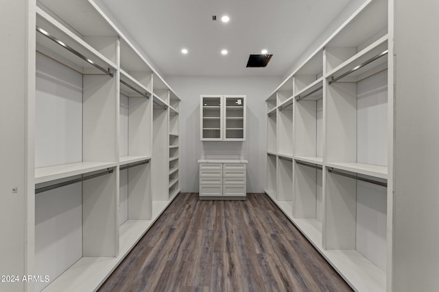 spacious closet with dark hardwood / wood-style floors