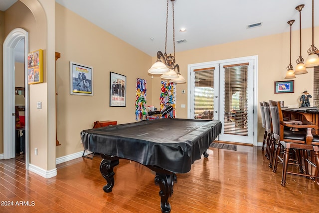 playroom featuring visible vents, french doors, baseboards, and wood finished floors