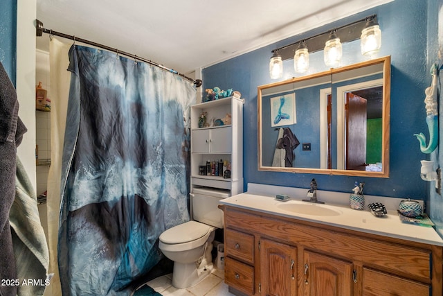 1326 W Apache Ln, Pinetop-Lakeside, AZ 85929 - bathroom featuring vanity, tile patterned flooring, and a shower with shower curtain