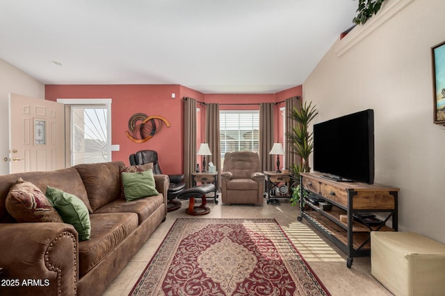 living room with light tile patterned floors