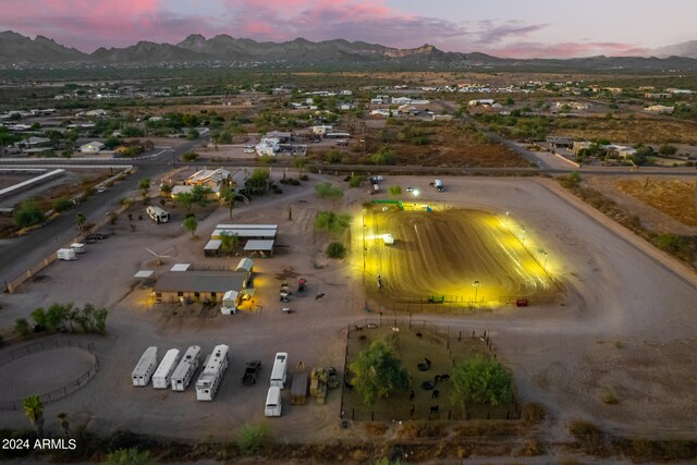 aerial view at dusk with a mountain view