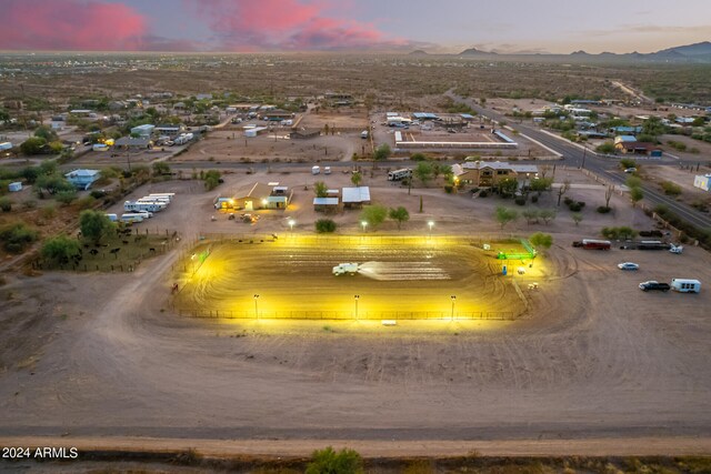 aerial view at dusk with a mountain view