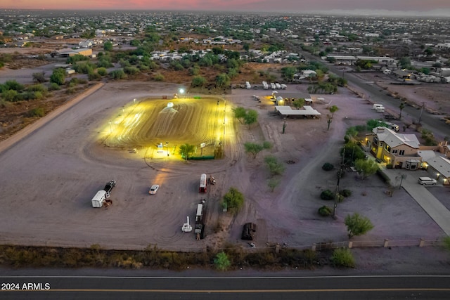 view of aerial view at dusk