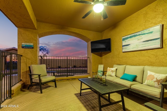 view of patio / terrace featuring ceiling fan and an outdoor hangout area