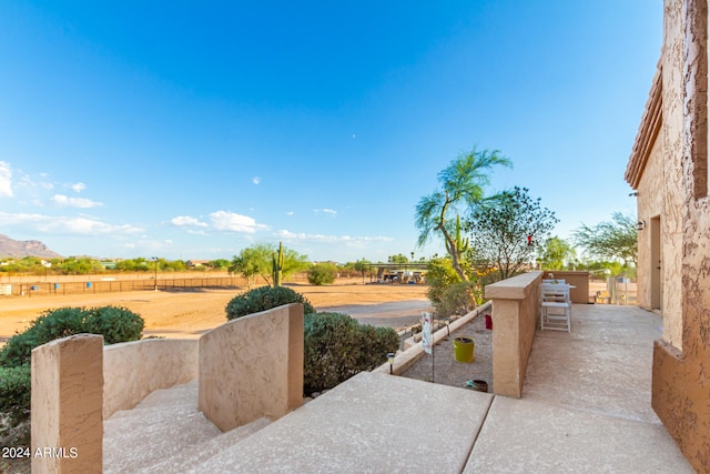 view of patio with a mountain view