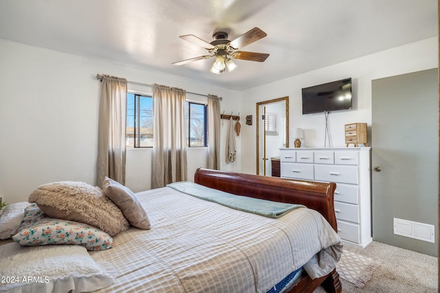 bedroom featuring carpet flooring and ceiling fan