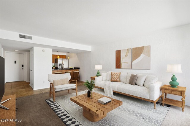 view of tiled living room