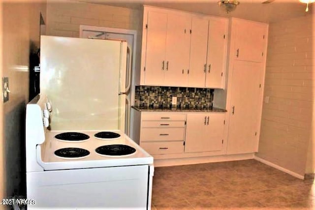 11201 W Missouri Ave, Youngtown, AZ 85363 - kitchen with white appliances, backsplash, white cabinets, and baseboards