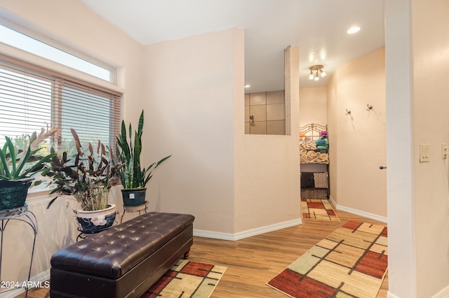 living area with light hardwood / wood-style flooring