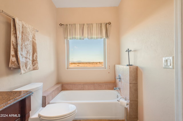 bathroom with vanity, toilet, and a bathtub