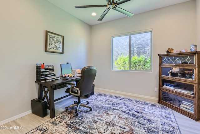 25979 W Taro Dr, Buckeye, AZ 85396 - office space featuring ceiling fan, light wood-type flooring, and recessed lighting