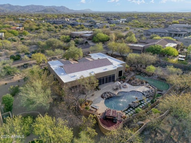 8167 E Sand Flower Dr, Scottsdale, AZ 85266 - aerial perspective of suburban area with a pool and mountains