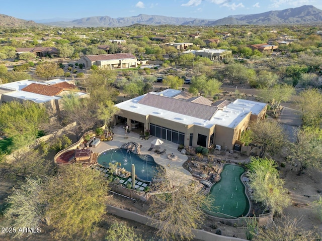 8167 E Sand Flower Dr, Scottsdale, AZ 85266 - aerial view of property and surrounding area featuring a pool and a mountain backdrop