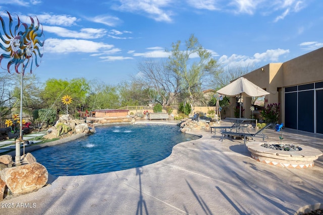 8167 E Sand Flower Dr, Scottsdale, AZ 85266 - view of swimming pool featuring an outdoor fire pit and a patio