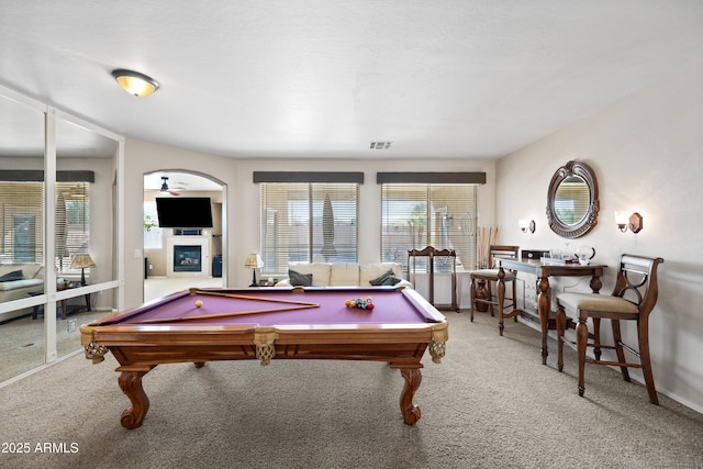 recreation room featuring billiards and carpet flooring