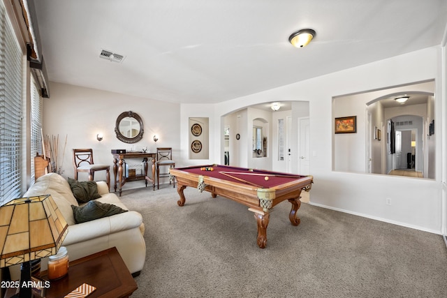 game room featuring billiards and carpet flooring