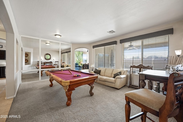 recreation room featuring light tile patterned flooring and pool table