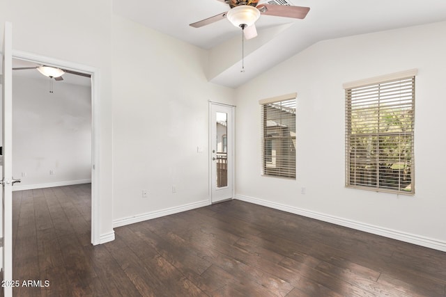2250 E Deer Valley Rd Unit 26, Phoenix, AZ 85024 - spare room with a ceiling fan, dark wood-style flooring, lofted ceiling, and baseboards