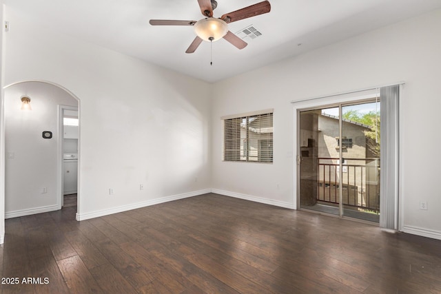 2250 E Deer Valley Rd Unit 26, Phoenix, AZ 85024 - spare room with ceiling fan, arched walkways, wood finished floors, and baseboards