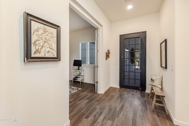 entrance foyer featuring dark hardwood / wood-style flooring