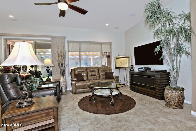 living room with ceiling fan