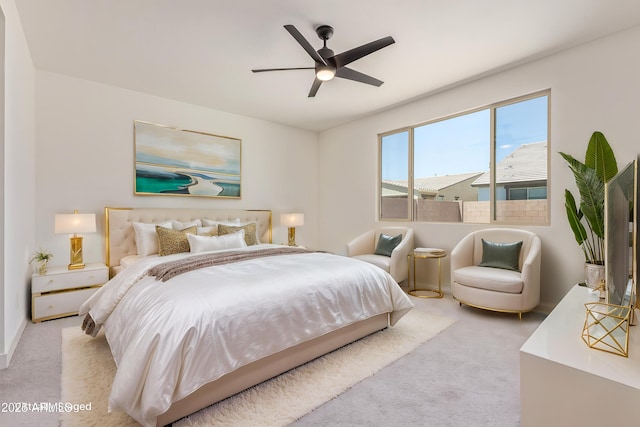 22876 E Via Del Sol, Queen Creek, AZ 85142 - bedroom featuring light colored carpet and a ceiling fan
