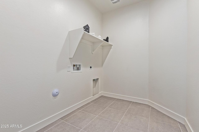 22876 E Via Del Sol, Queen Creek, AZ 85142 - washroom featuring gas dryer hookup, hookup for a washing machine, light tile patterned floors, and baseboards