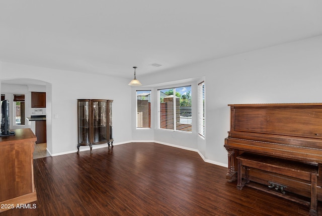 941 E Stirrup Ln, San Tan Valley, AZ 85143 - living area with dark wood-style flooring and arched walkways